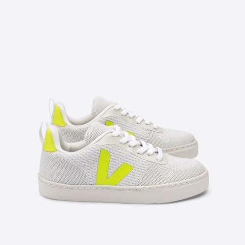 Veja V-10 Malha Kids Trainers White UK 49678